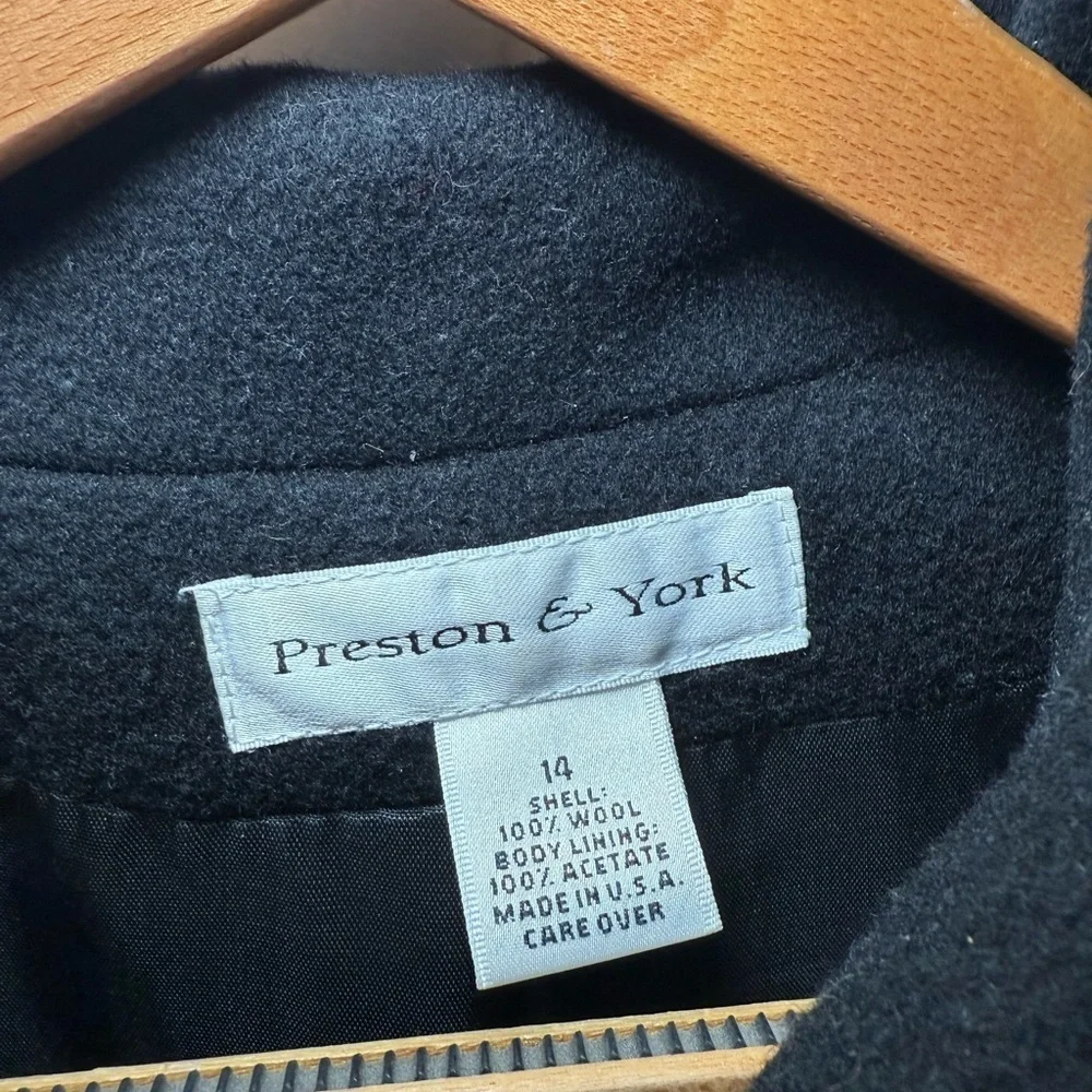 Preston and York Black 100% Wool Coat size 14